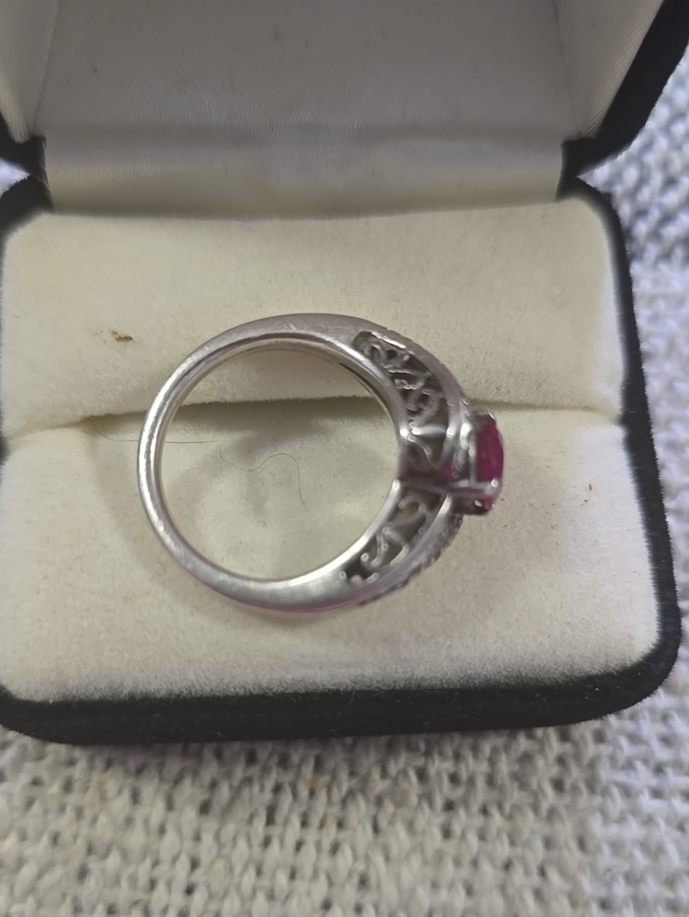 Sterling Silver Ruby RING w Small Diamonds Size 6.75 - Picture 2 of 3